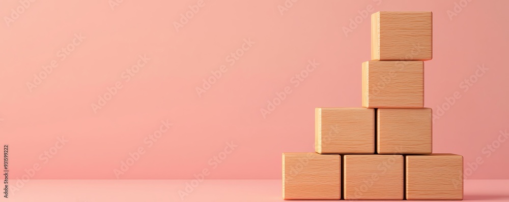 Minimalist arrangement of wooden boxes on a soft pink background, perfect for showcasing creativity and design concepts. Minimalist arrangement of wooden boxes on a soft pink background, perfect for showcasing creativity and design concepts.