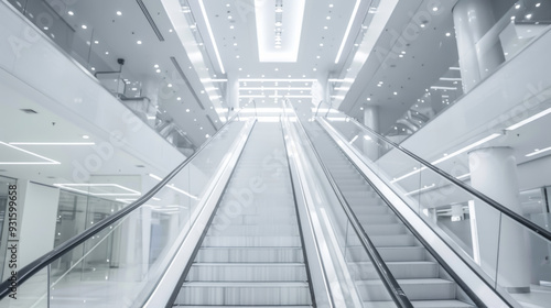 Snow-white shopping center. Empty shelves of a modern shopping center. Interior and design concept.