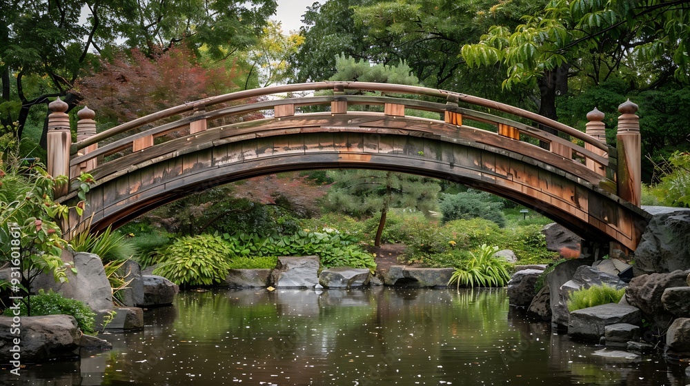Beautiful Japanese bridge in Brooklyn botanical garden with green surroundings : Generative AI Beautiful Japanese bridge in Brooklyn botanical garden with green surroundings : Generative AI