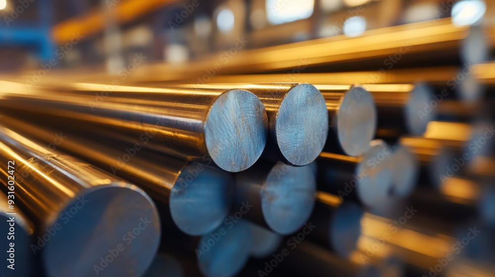 Naklejka premium Close-Up of Stacked Metal Rods in Industrial Setting