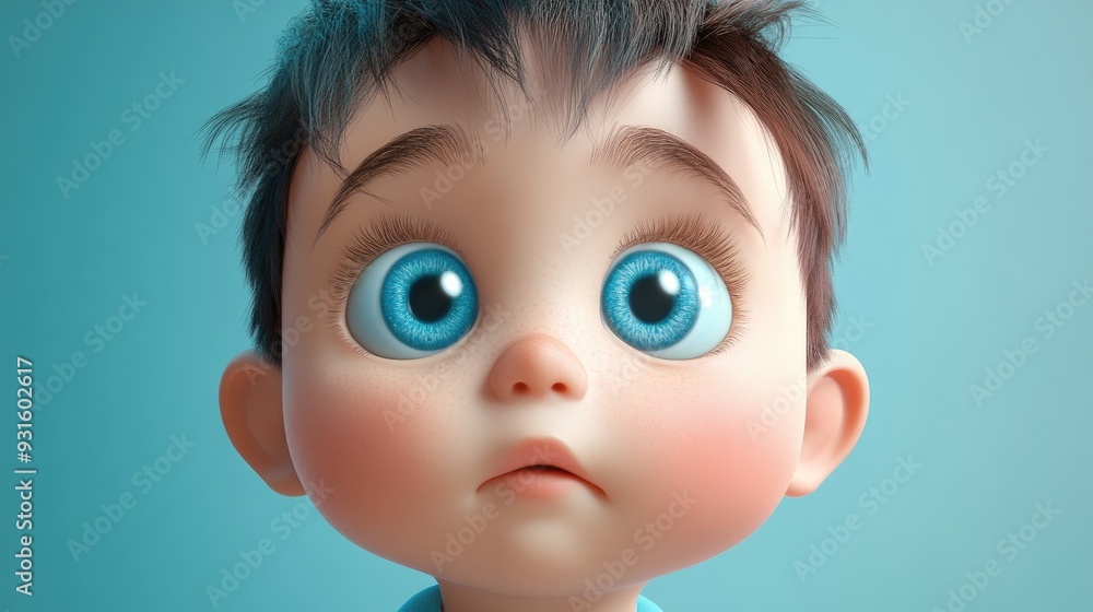 3D Cartoon Portrait of a Young Baby with Bright Blue Eyes 3D Cartoon Portrait of a Young Baby with Bright Blue Eyes