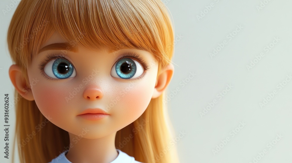 3D Cartoon Portrait of a Little Girl Close Up on a White Background 3D Cartoon Portrait of a Little Girl Close Up on a White Background