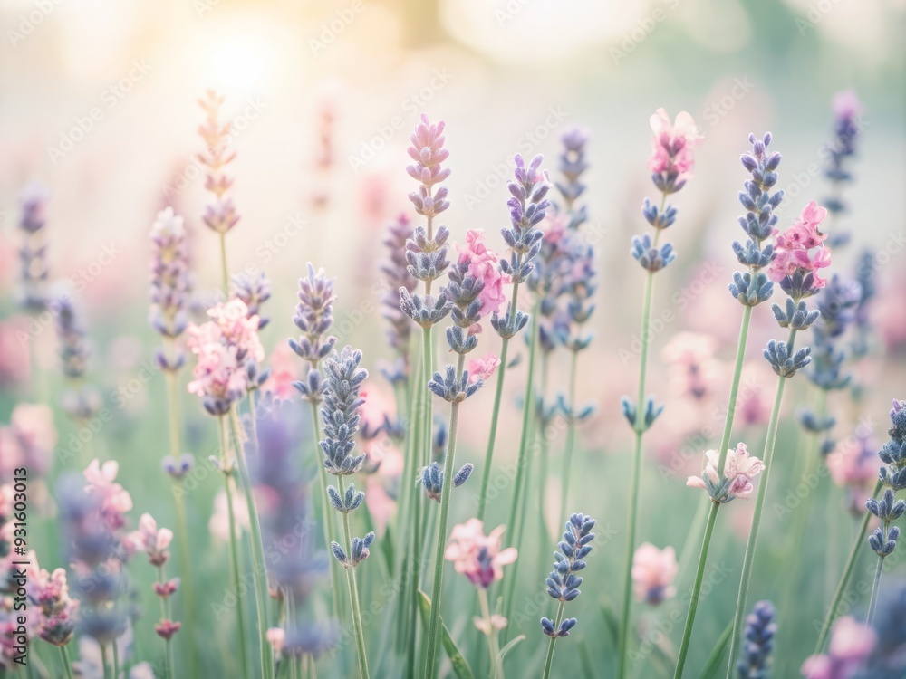 Softly swaying lavender flowers in shades of lilac, pastel pinks, and blues bloom in a serene and tranquil field, creating a breathtaking picturesque landscape. Softly swaying lavender flowers in shades of lilac, pastel pinks, and blues bloom in a serene and tranquil field, creating a breathtaking picturesque landscape.