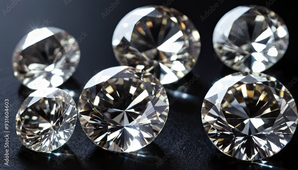 Sparkling diamonds are arranged artistically on a dark surface, reflecting light beautifully and highlighting their clarity and cut Sparkling diamonds are arranged artistically on a dark surface, reflecting light beautifully and highlighting their clarity and cut