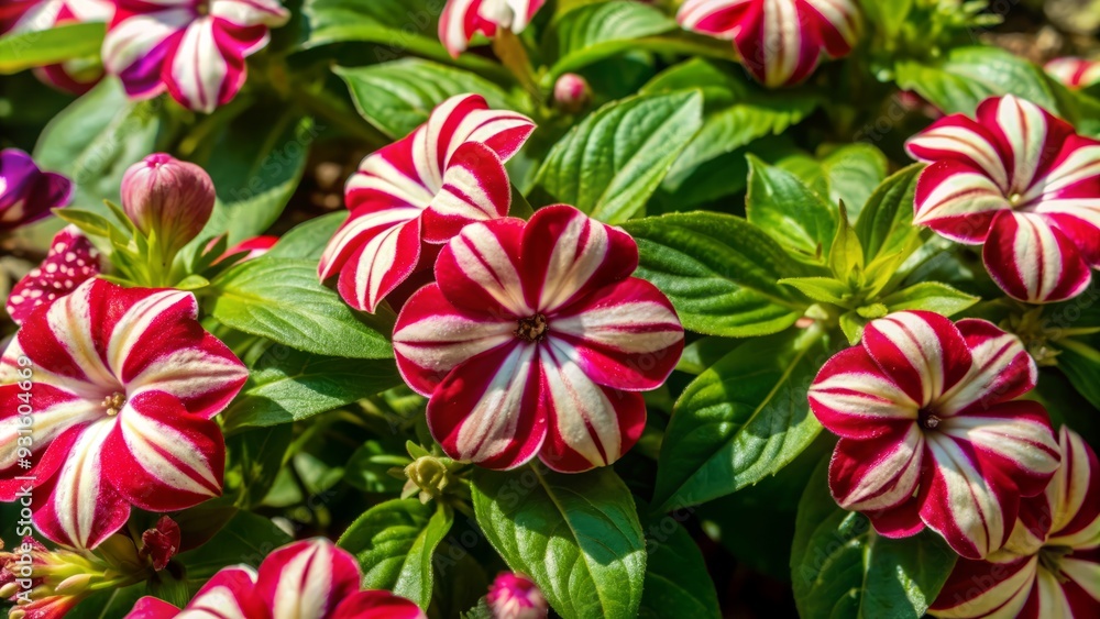 Vibrant Impatiens balsamina flowers, commonly known as Peppermint Stick ...