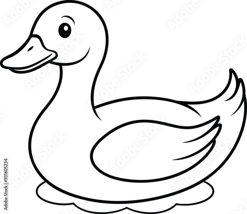 Cute duck outline for children to color. Black and white, simple and fun