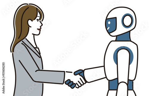 握手をするビジネスウーマンとロボット