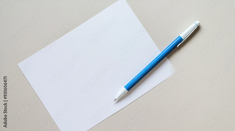Blank Paper with Pen on Smooth Surface Blank Paper with Pen on Smooth Surface