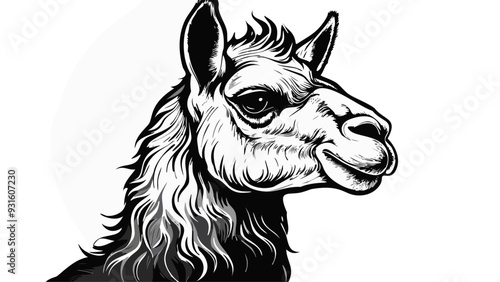 Llama Head Sketch Style - Animal Face Portrait Mammal Fur
