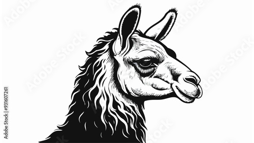 Llama Head Sketch Style - Animal Face Portrait Mammal Fur
