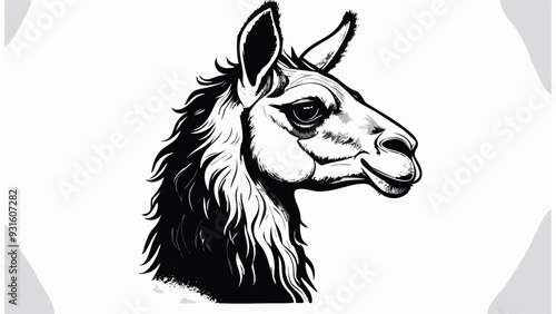 Llama Head Sketch Style - Animal Face Portrait Mammal Fur

