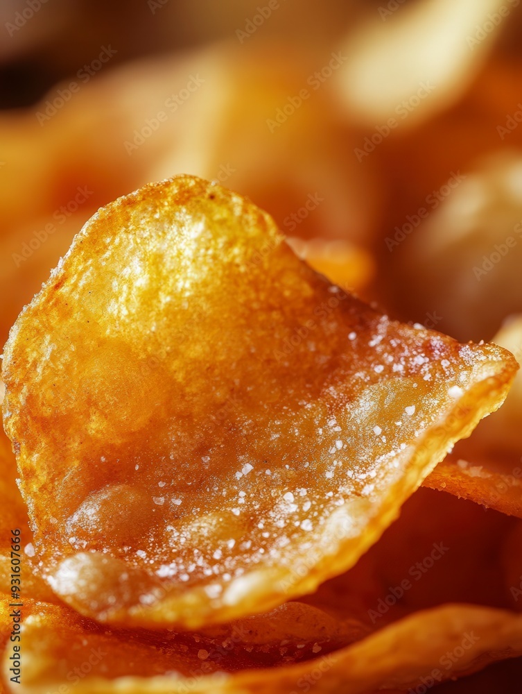 Close-up of crispy golden potato chips with a rich texture and warm lighting, ideal for food-related designs focusing on snacks, comfort food, and indulgence. Close-up of crispy golden potato chips with a rich texture and warm lighting, ideal for food-related designs focusing on snacks, comfort food, and indulgence.