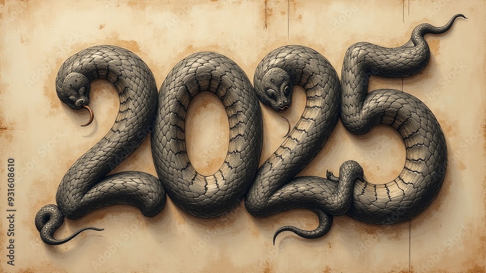 2025 written in the form of a snake. Chinese New Year 2025 2025 written in the form of a snake. Chinese New Year 2025