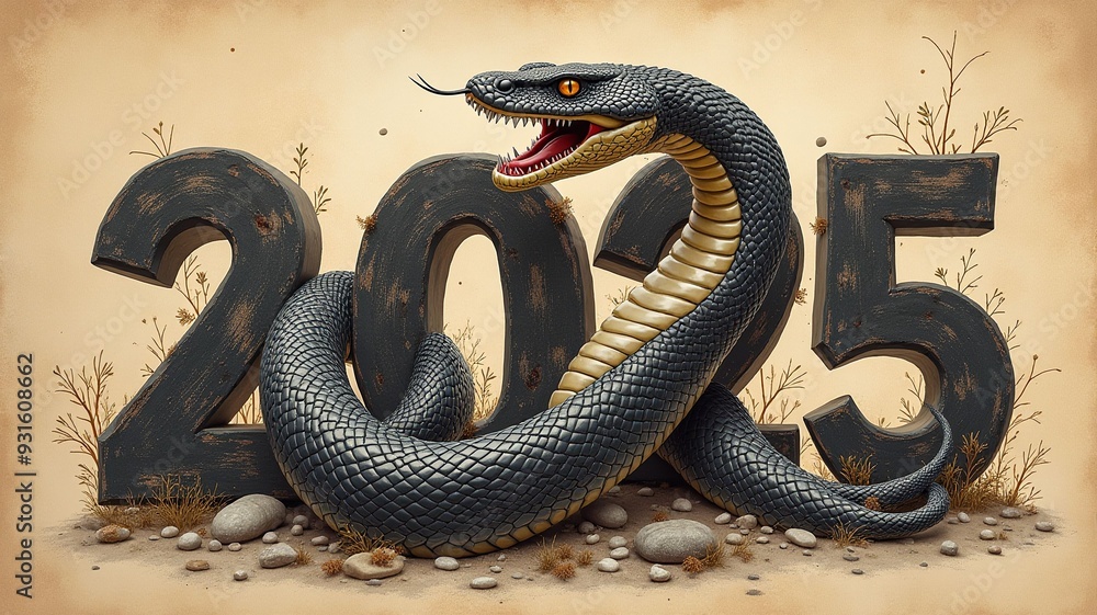Obraz premium 2025 written in the form of a snake. Chinese New Year 2025