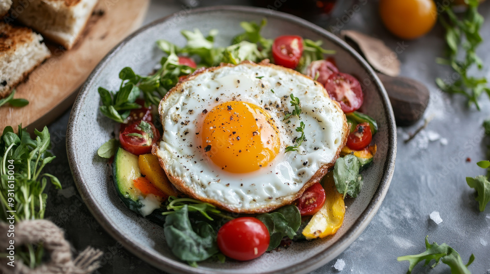 A nutritious sunny-side-up egg with vegetables, perfect for a healthy breakfast. Easy to cook at home, ideal for a diet-friendly brunch menu. --ar 16:9 --v 6.1 Job ID: 803581e9-a9c9-4ea7-bfe9-3bb398d5 A nutritious sunny-side-up egg with vegetables, perfect for a healthy breakfast. Easy to cook at home, ideal for a diet-friendly brunch menu. --ar 16:9 --v 6.1 Job ID: 803581e9-a9c9-4ea7-bfe9-3bb398d5