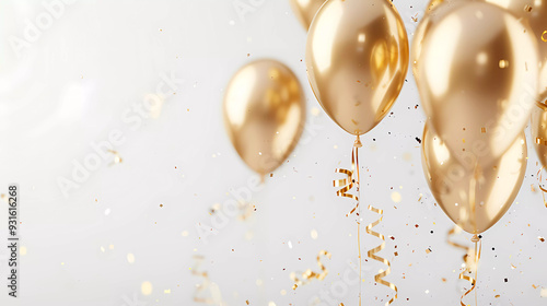 3d vector illustration.Golden balloon with glitter on dark background.