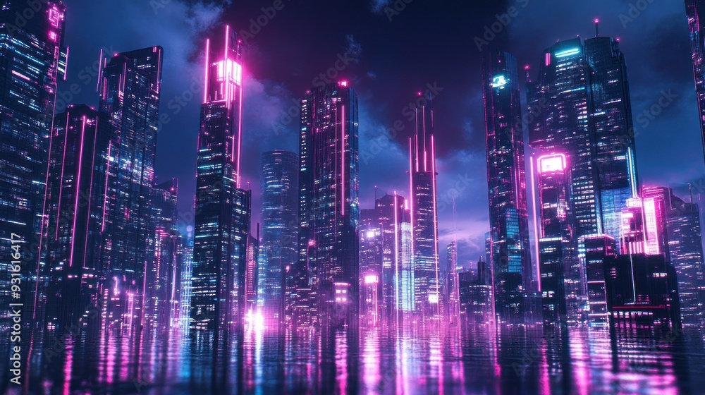 Neon Cityscape Reflection Neon Cityscape Reflection