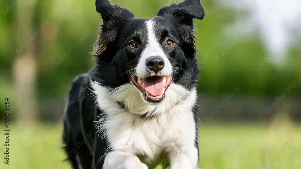 A border collie runs energetically across lush grass by Lake, framed by a rainbow and the serene summer landscape. A border collie runs energetically across lush grass by Lake, framed by a rainbow and the serene summer landscape.