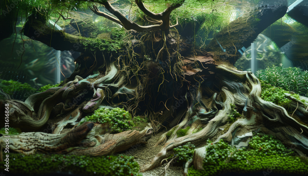 Aquarium hardscape, driftwood create old root tree, caves under the the bonsai Aquarium hardscape, driftwood create old root tree, caves under the the bonsai