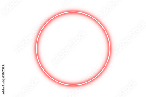 Neon sign in circle shape isolated on transparent background. Glowing red circle frame. Bright neon light PNG. Red power glowing circular border template. Luxury design elements 