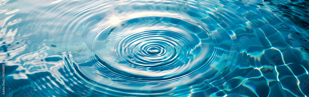 Captivating Close-Up of a Single Water Drop Creating an Intricate Ripple Effect with Sunlight Dancing Across the Blue-Tinted Surface Captivating Close-Up of a Single Water Drop Creating an Intricate Ripple Effect with Sunlight Dancing Across the Blue-Tinted Surface