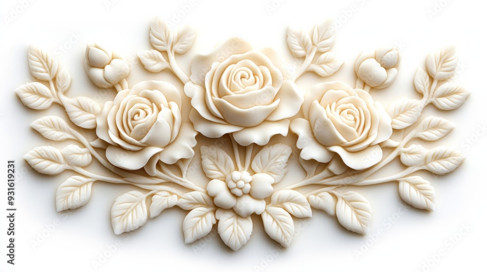 custom made wallpaper toronto digitalElegant butter sculpture of blooming roses and vines intertwined, isolated on a white background with delicate shadows emphasizing the intricate carvings