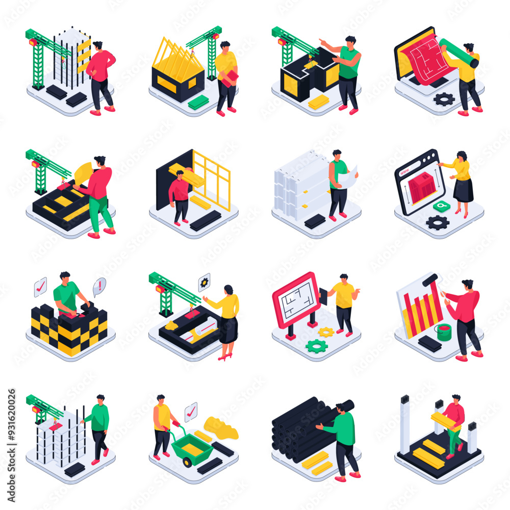Pack of Labour and Construction isometric illustration
Pack of Labour and Construction isometric illustration
