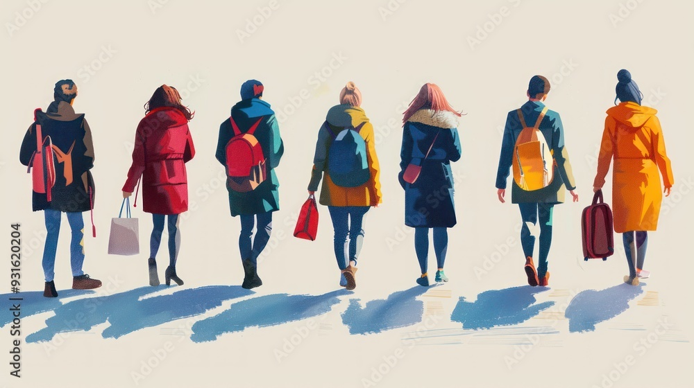 Fototapeta premium People Walking in Line