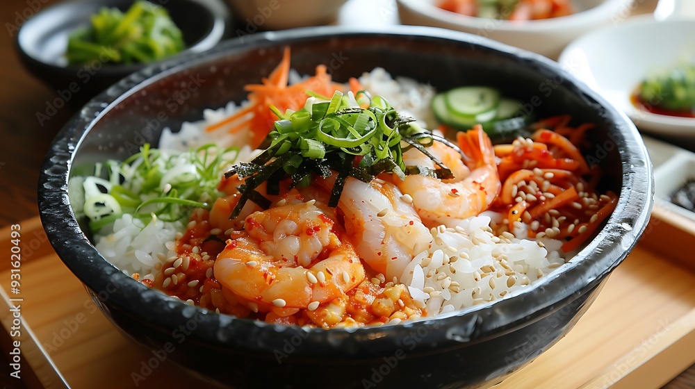 a dish of prepared vinegared rice usually with some sugar and salt accompanied by a variety of ingredients such as seafood often raw and vegetables a dish of prepared vinegared rice usually with some sugar and salt accompanied by a variety of ingredients such as seafood often raw and vegetables
