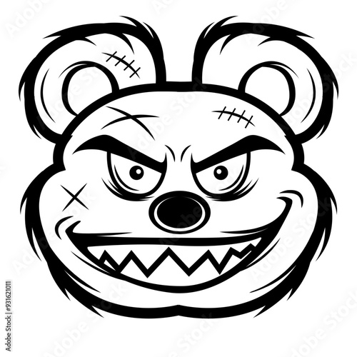 Bad Teddy | Bandit Bear | Gang Teddy | Angry Bear | Bad Teddy Face | Mafia Teddy | Stitch Head Teddy | Evil Face Bear | Original Illustration | Vector and Clipart | Cutfile and Stencil