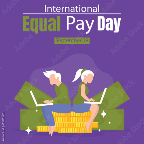 illustration vector graphic of a man and a woman are working to make money, perfect for international day, international equal pay day, celebrate, greeting card, etc.