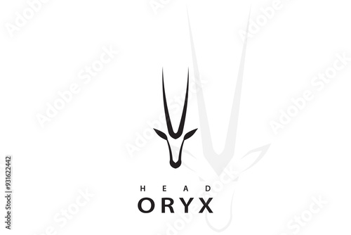 Oryx head logo design, vector silhouette of an oryx head, with long horns.