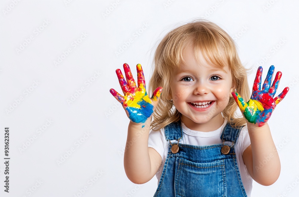 Creative Child with Painted Hands in Art Play Creative Child with Painted Hands in Art Play