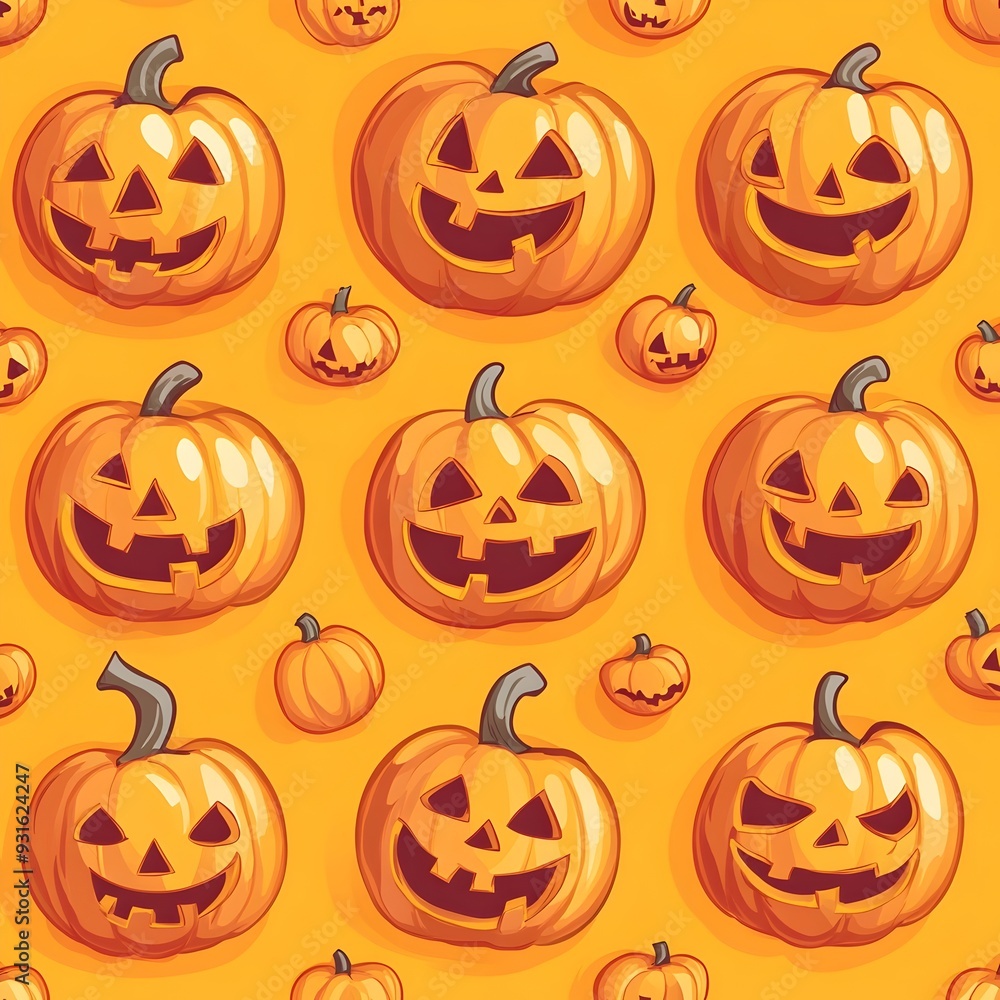 Charming Pumpkin Jack o Lantern Pattern in Cartoon Style with Clear Space for Halloween Charming Pumpkin Jack o Lantern Pattern in Cartoon Style with Clear Space for Halloween
