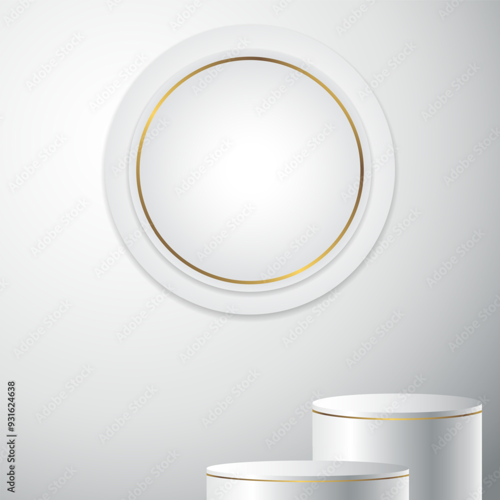 3D realistic empty light grey podium stand on dark brown background, product stand promotion, etc. Vector illustration 3D realistic empty light grey podium stand on dark brown background, product stand promotion, etc. Vector illustration