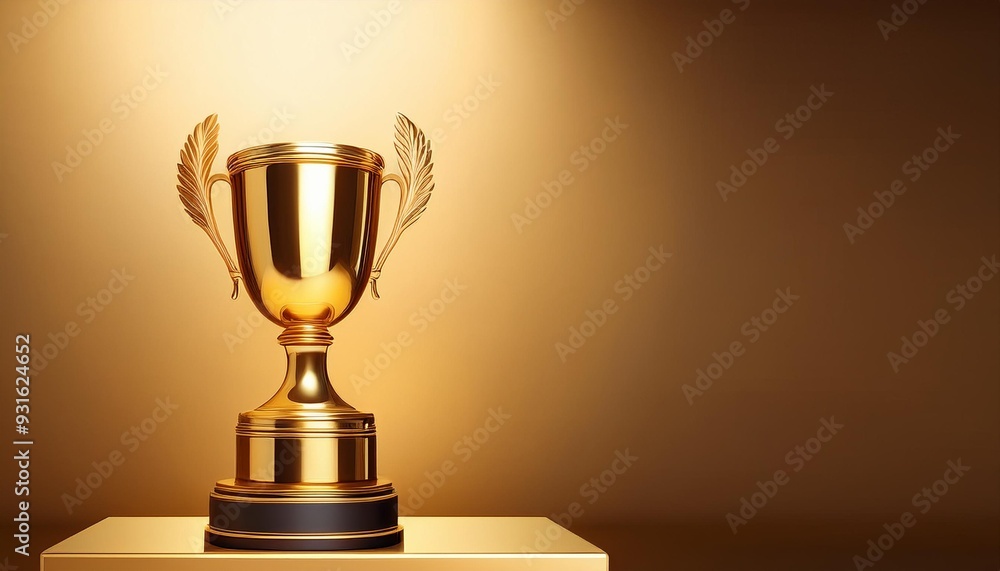Gold Trophy Podium- A podium designed in the shape of a golden trophy or cup, with a glossy surface that reflects light Gold Trophy Podium- A podium designed in the shape of a golden trophy or cup, with a glossy surface that reflects light