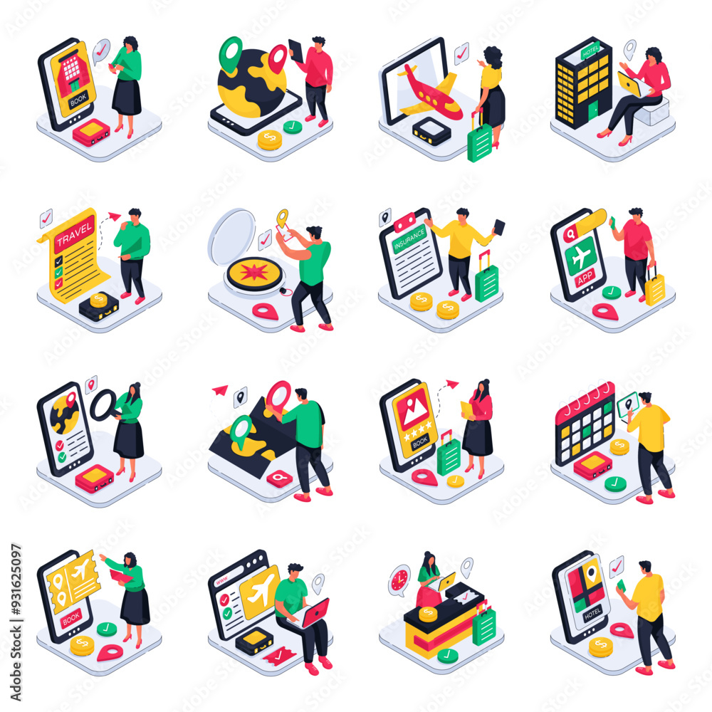 Set of Travel Isometric Illustrations
Set of Travel Isometric Illustrations
