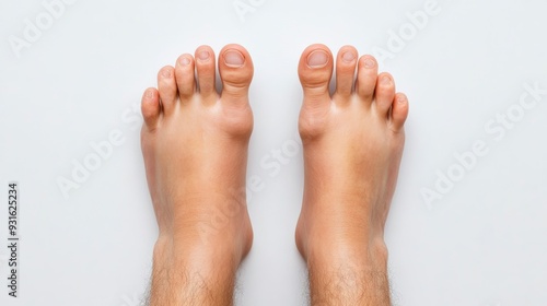 Close-up of tired feet with visible swelling and cracked heels on a white background representing diabetic foot problems health complications awareness  photo