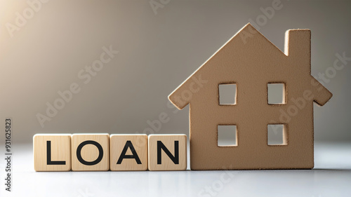 木製住宅と「LOAN」の文字ブロック photo