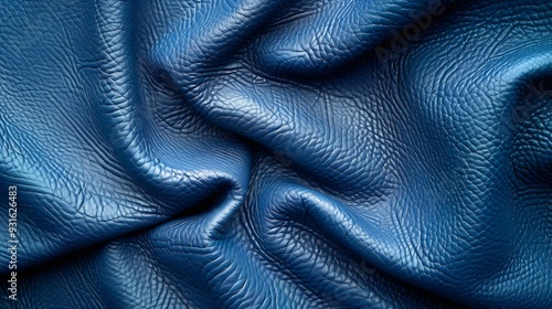 Blue leather fabric texture background textile material design interior decor : Generative AI photo