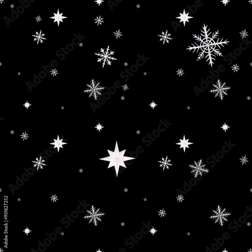 Wallpaper Mural Seamless pattern with snow and snowflakes in different shapes and forms. Christmas and New Year background. Watercolor hand drawn illustration on isolated background. Repeat print for design paper Torontodigital.ca