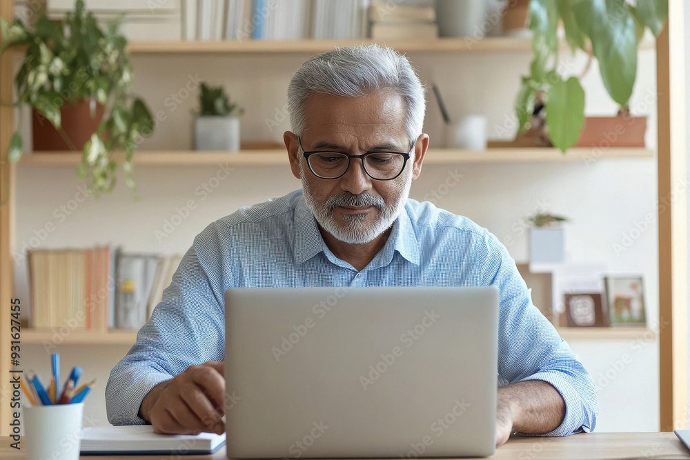 senior indian man using laptop senior indian man using laptop