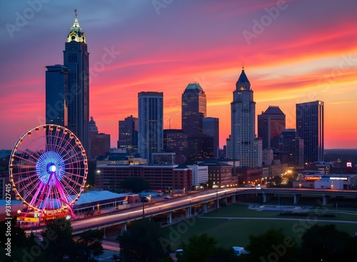 Atlanta Georgia Skyline at Sunset with Ferris Wheel