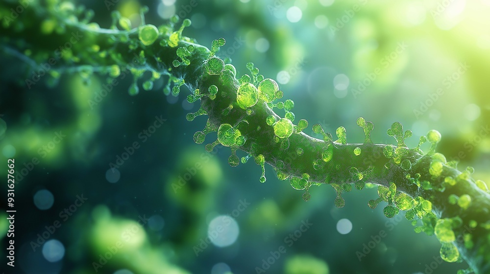 3D illustration of a microscopic view of plant cells with chloroplasts ...