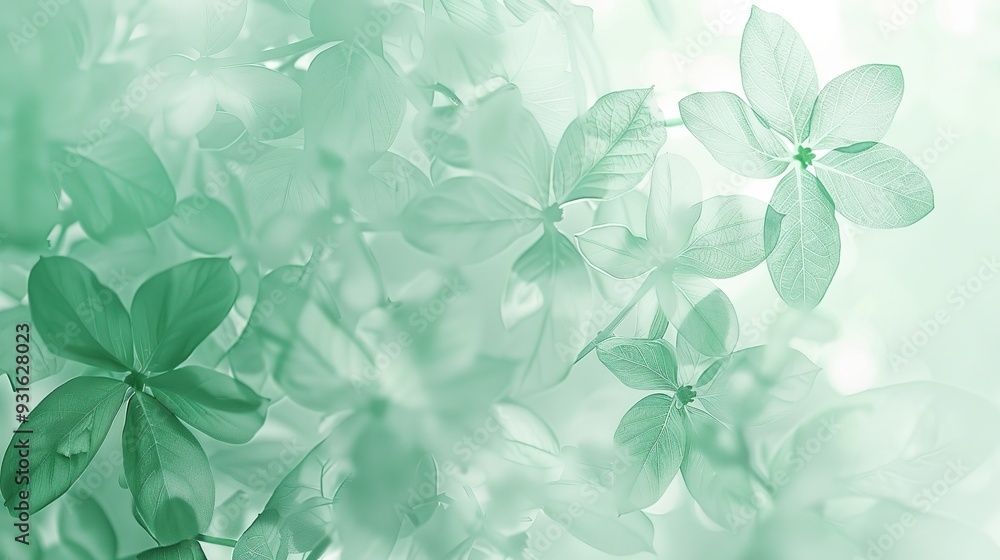 Fototapeta premium A soft, blurred background featuring delicate green leaves, creating a serene and calming atmosphere.