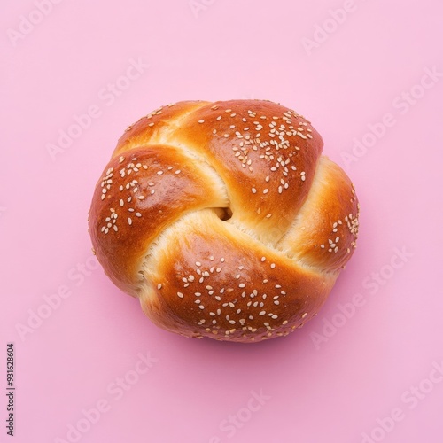 pampushka bun isolated on pink background top view  photo