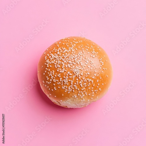 pampushka bun isolated on pink background top view  photo