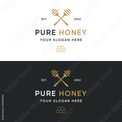 Vintage organic honey bee template logo.Design for business, badge, honey shop, beekeeping.