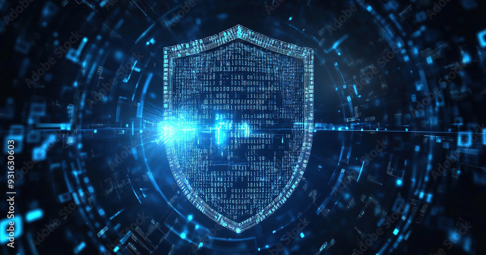 A shield surrounded by digital code and cyber symbols, representing the protection of personal data in web development for technology concepts or online security themes. A shield surrounded by digital code and cyber symbols, representing the protection of personal data in web development for technology concepts or online security themes.