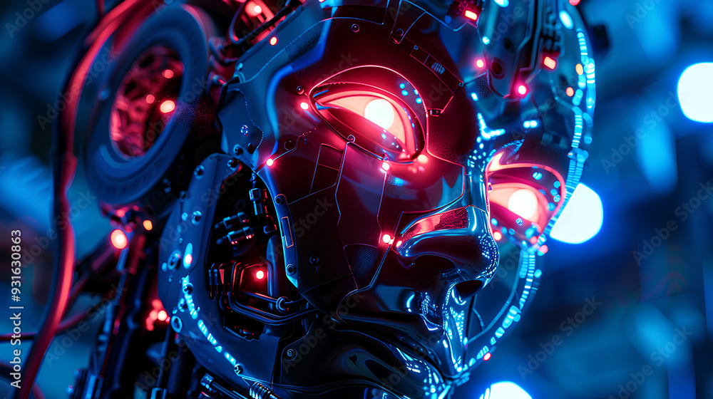 robot face with light robot face with light